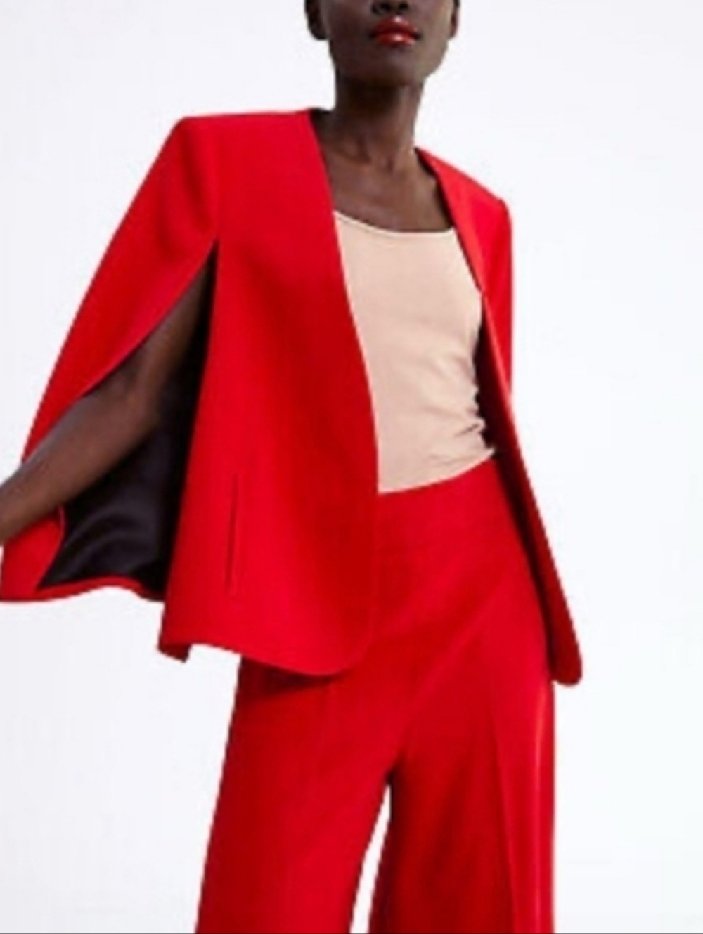 ZARA CAPE BLAZER JACKET RED SIZE XS - Picture 9 of 16